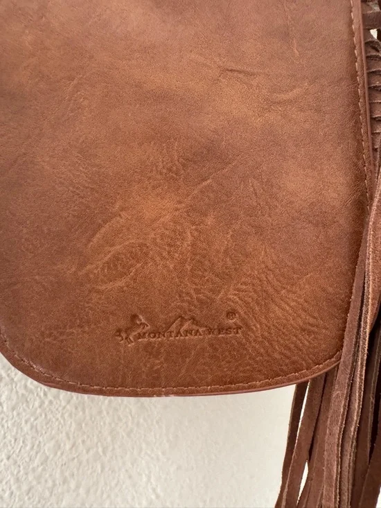 NWT Montana West Brown Tooled Fringe Crossbody with Cowhide Accent - Picture 4 of 7